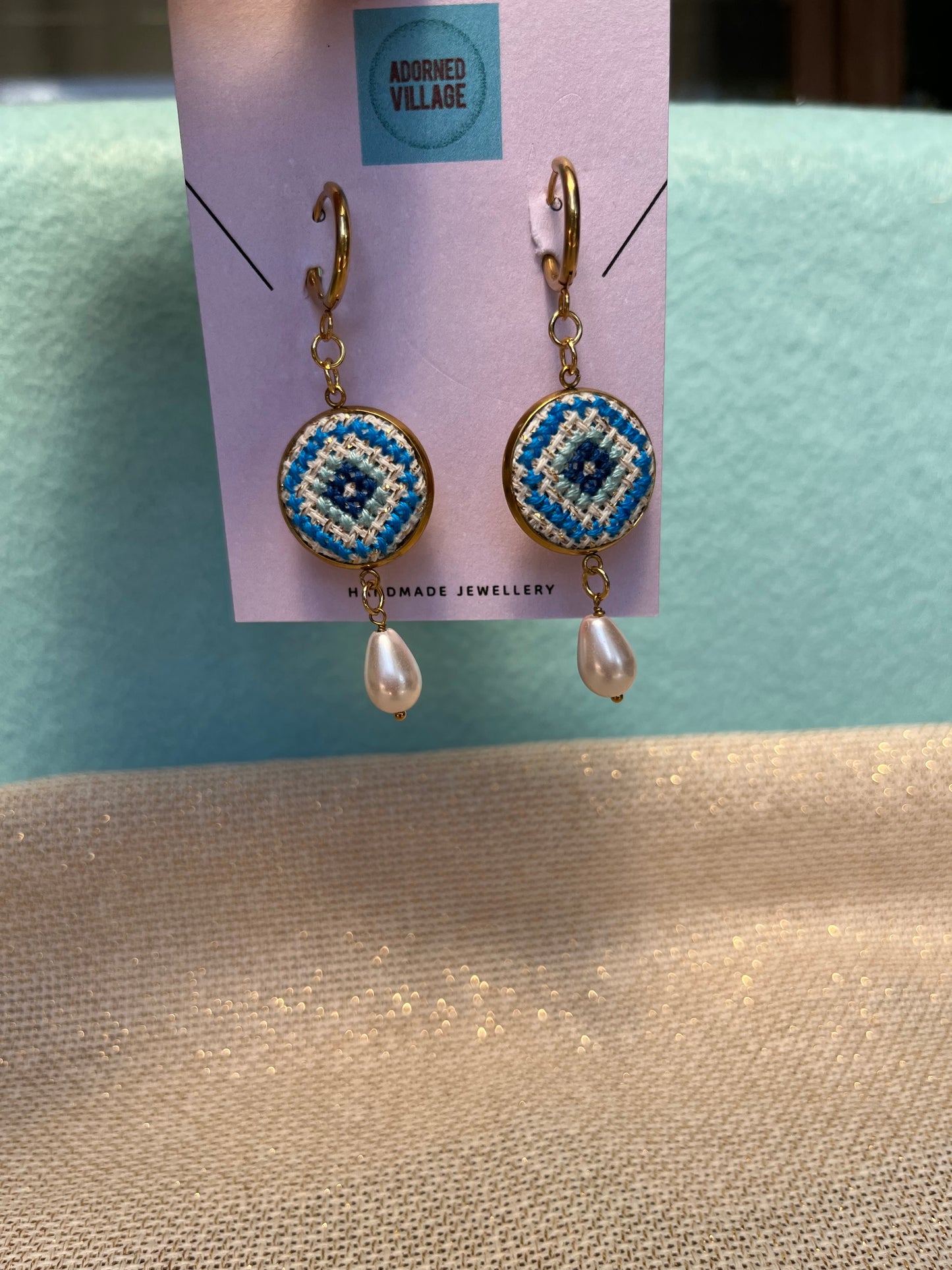 Hand embroidered cross stitch earrings - Mati.