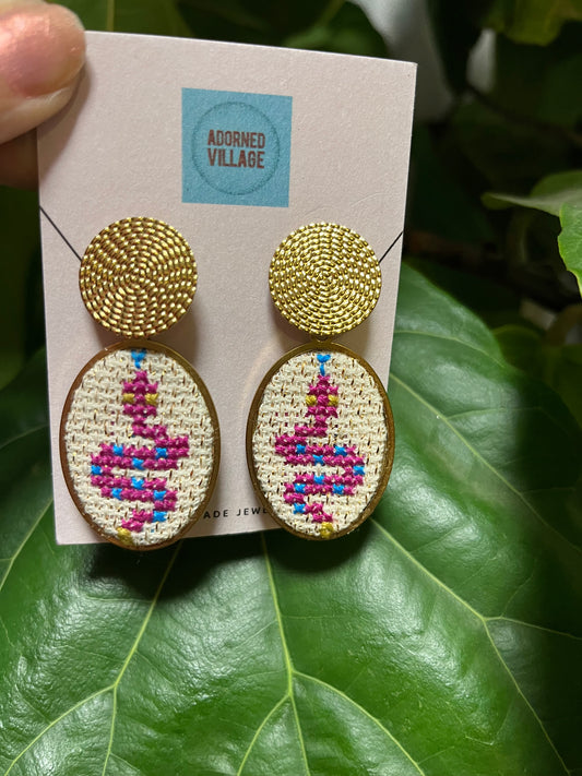 Hand embroidered cross stitch earrings - Snake