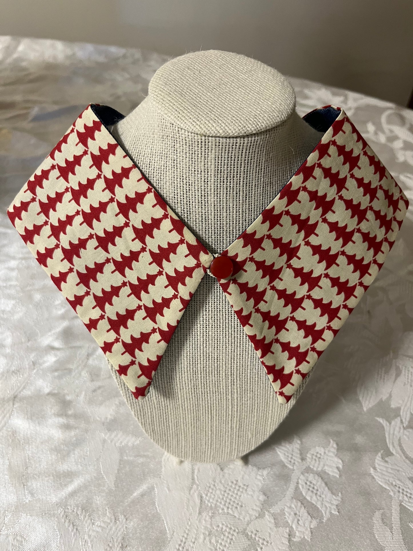 Handmade detachable collars, Christmas trees, Bows, and Vintage embroidery.