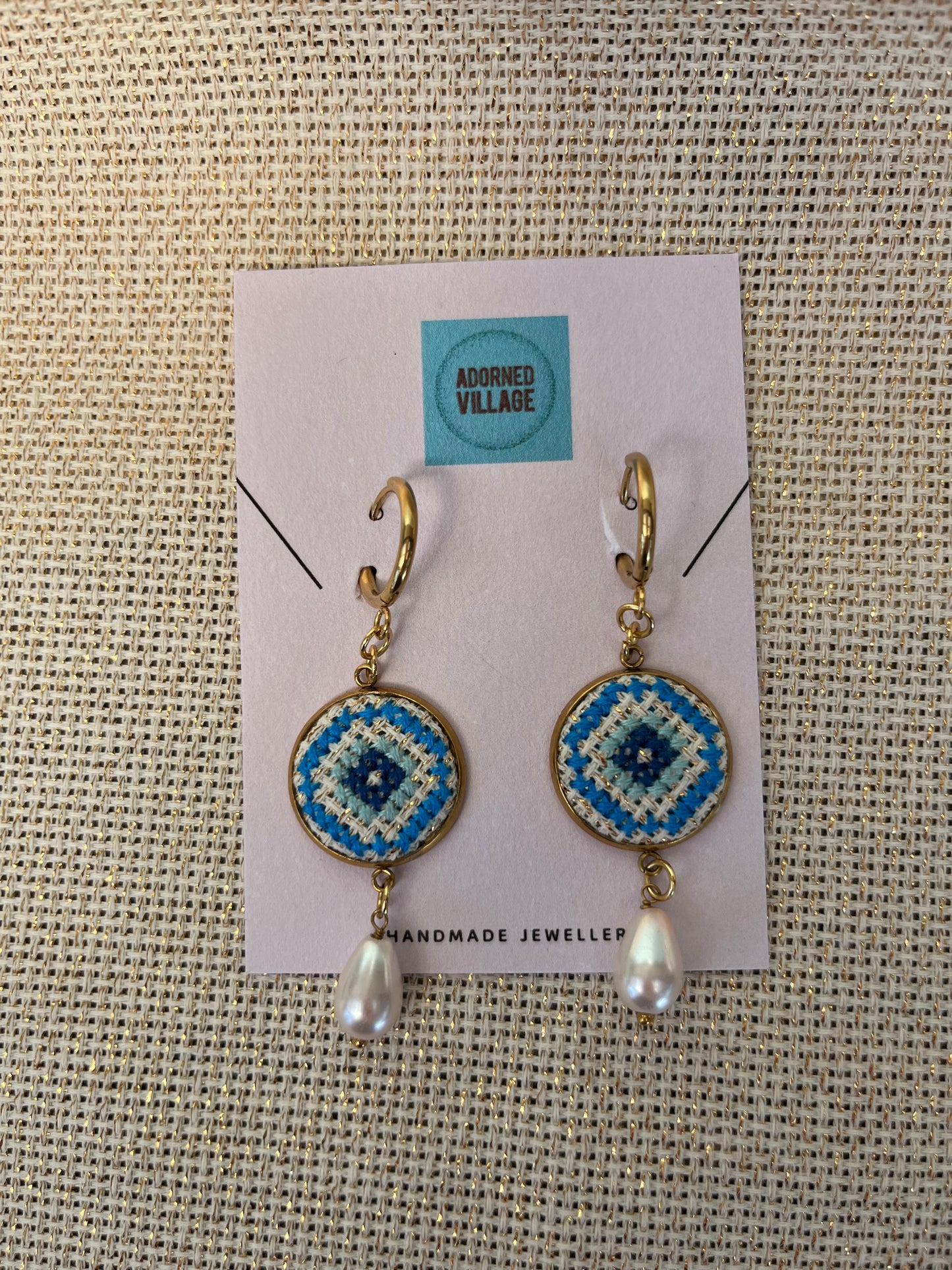 Hand embroidered cross stitch earrings - Mati.