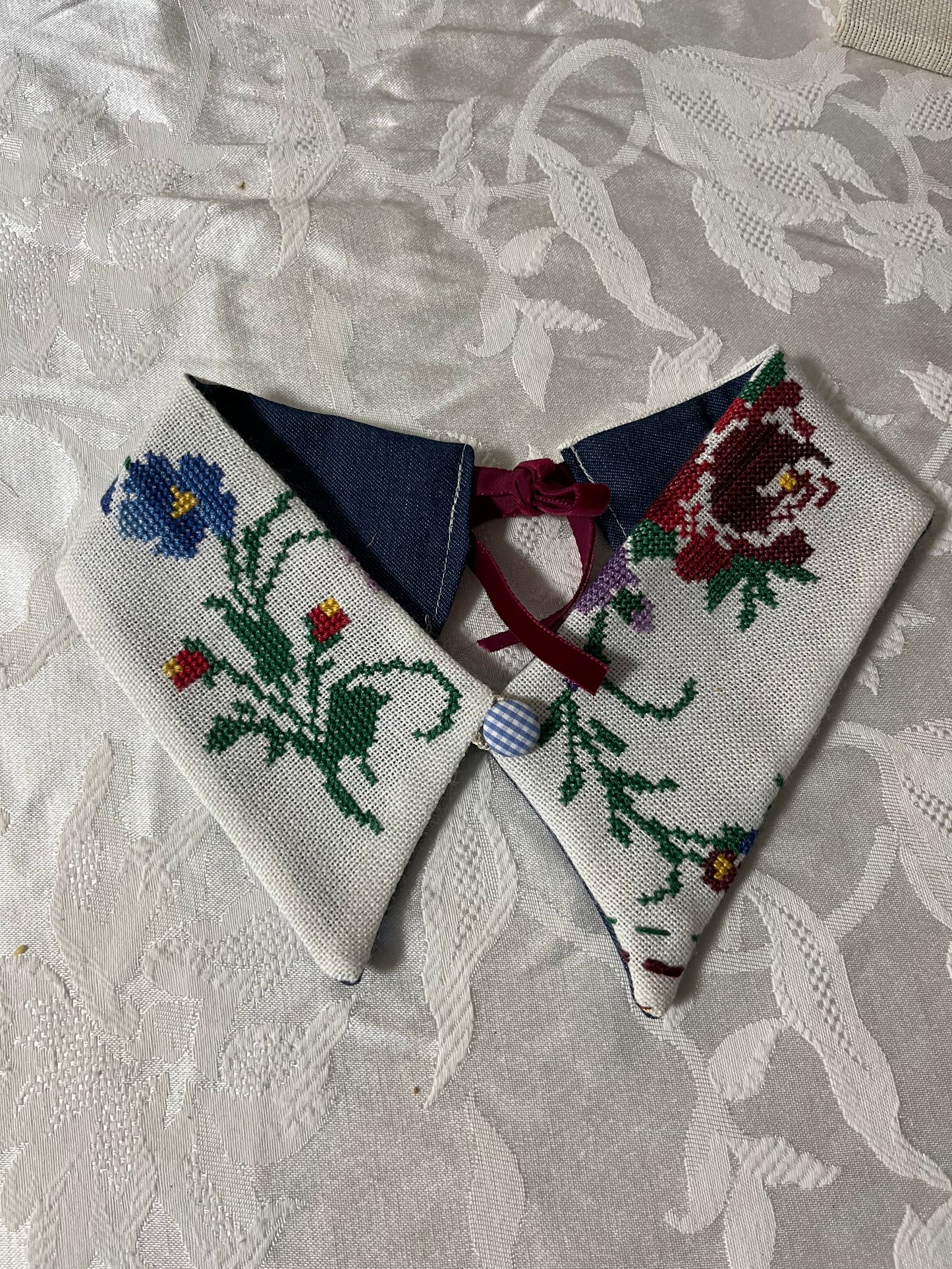 Handmade detachable collars, Christmas trees, Bows, and Vintage embroidery.