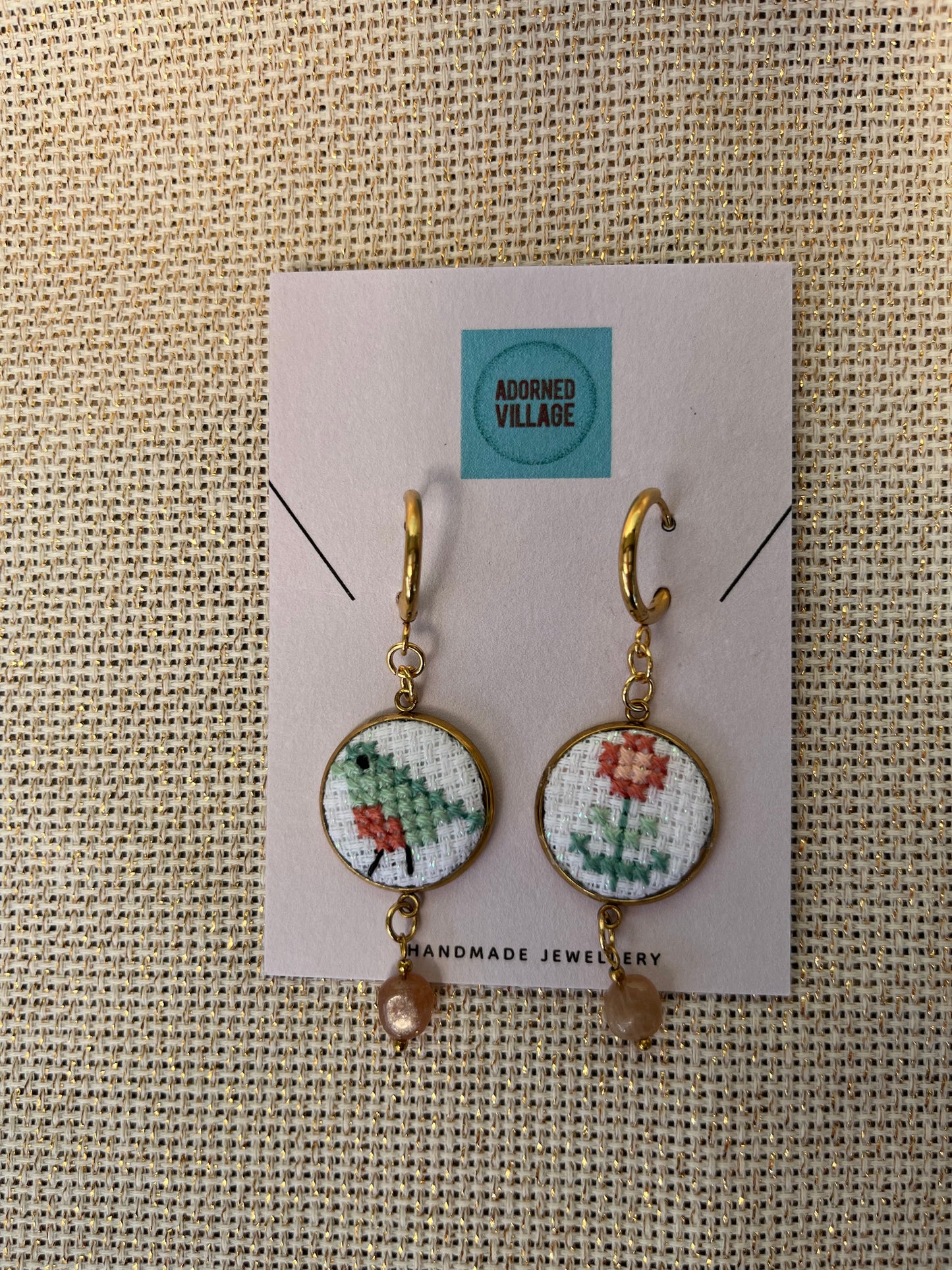 Hand embroidered cross stitch earrings - Spring